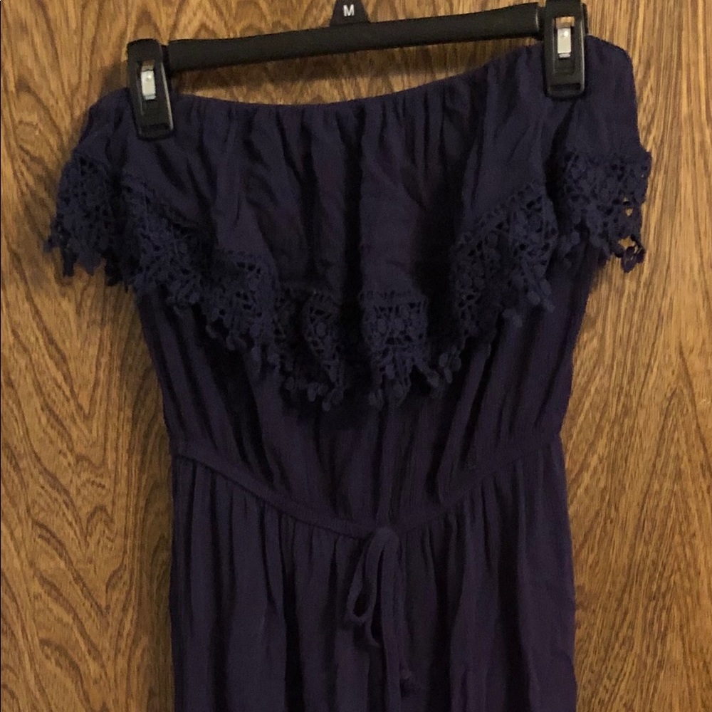 Off shoulder navy jumpsuit